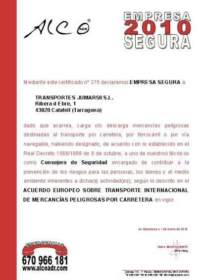 foto de certificado ADR